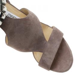 Pre Owned Jimmy Choo Glitter Lilac Suede Hampton Crystal Embellished Sandals Size 38