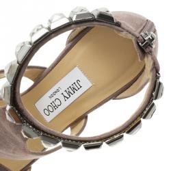 Pre Owned Jimmy Choo Glitter Lilac Suede Hampton Crystal Embellished Sandals Size 38