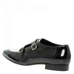 مملوكة مسبقًا Jimmy Choo Monochrome Leather Mardi Monk Strap Flats Size 38.5