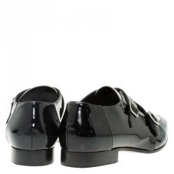 مملوكة مسبقًا Jimmy Choo Monochrome Leather Mardi Monk Strap Flats Size 38.5