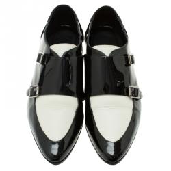 مملوكة مسبقًا Jimmy Choo Monochrome Leather Mardi Monk Strap Flats Size 38.5
