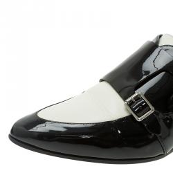 مملوكة مسبقًا Jimmy Choo Monochrome Leather Mardi Monk Strap Flats Size 38.5