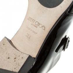 مملوكة مسبقًا Jimmy Choo Monochrome Leather Mardi Monk Strap Flats Size 38.5