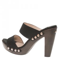 Pre Owned Jimmy Choo Black Python Embossed Wooden Platform Slides Size 37.5