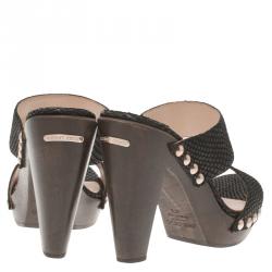 Pre Owned Jimmy Choo Black Python Embossed Wooden Platform Slides Size 37.5