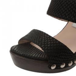 Pre Owned Jimmy Choo Black Python Embossed Wooden Platform Slides Size 37.5