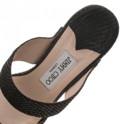 Pre Owned Jimmy Choo Black Python Embossed Wooden Platform Slides Size 37.5