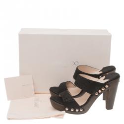 Pre Owned Jimmy Choo Black Python Embossed Wooden Platform Slides Size 37.5
