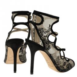 Pre Owned Jimmy Choo Black Cutout Suede and Lace Jalislo Sandals Size 39.5
