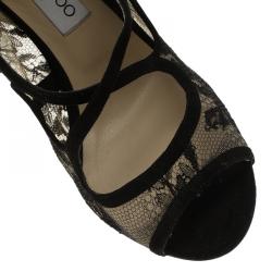 Pre Owned Jimmy Choo Black Cutout Suede and Lace Jalislo Sandals Size 39.5