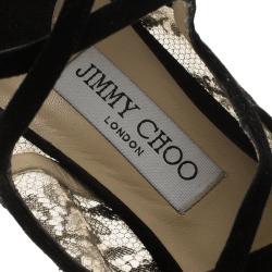 Pre Owned Jimmy Choo Black Cutout Suede and Lace Jalislo Sandals Size 39.5