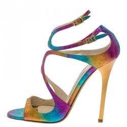 Pre Owned Jimmy Choo Multicolor Leather Lance Strappy Sandals Size 37