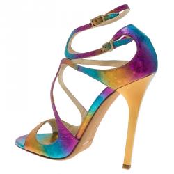 Pre Owned Jimmy Choo Multicolor Leather Lance Strappy Sandals Size 37