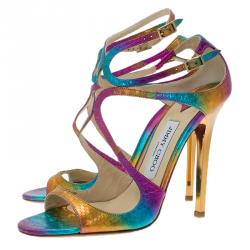 Pre Owned Jimmy Choo Multicolor Leather Lance Strappy Sandals Size 37