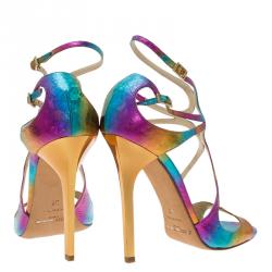 Pre Owned Jimmy Choo Multicolor Leather Lance Strappy Sandals Size 37