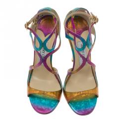 Pre Owned Jimmy Choo Multicolor Leather Lance Strappy Sandals Size 37