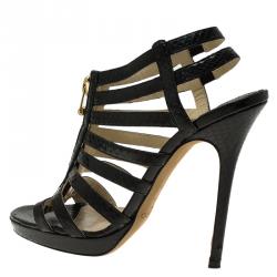 Pre Owned صندل جيمي تشو غلينس غلادياتور جلد ثعبان أسود نعل سميك مقاس 37.5