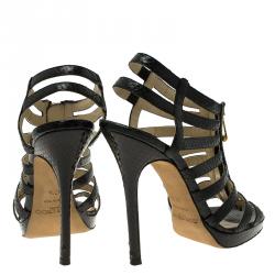 Pre Owned صندل جيمي تشو غلينس غلادياتور جلد ثعبان أسود نعل سميك مقاس 37.5