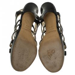 Pre Owned صندل جيمي تشو غلينس غلادياتور جلد ثعبان أسود نعل سميك مقاس 37.5