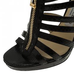 Pre Owned صندل جيمي تشو غلينس غلادياتور جلد ثعبان أسود نعل سميك مقاس 37.5