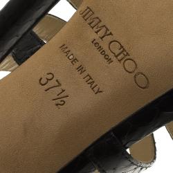 Pre Owned صندل جيمي تشو غلينس غلادياتور جلد ثعبان أسود نعل سميك مقاس 37.5