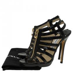 Pre Owned صندل جيمي تشو غلينس غلادياتور جلد ثعبان أسود نعل سميك مقاس 37.5