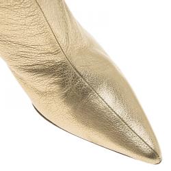 مملوكة مسبقًا Jimmy Choo Metallic Gold Leather Scrunch Knee Boots Size 36