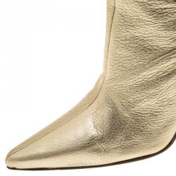 مملوكة مسبقًا Jimmy Choo Metallic Gold Leather Scrunch Knee Boots Size 36