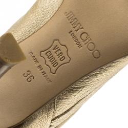 مملوكة مسبقًا Jimmy Choo Metallic Gold Leather Scrunch Knee Boots Size 36