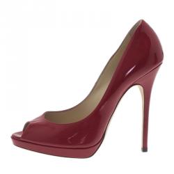 Pre Owned Jimmy Choo Red Patent Luna Peep Toe Pumps Size 39