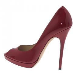 Pre Owned Jimmy Choo Red Patent Luna Peep Toe Pumps Size 39