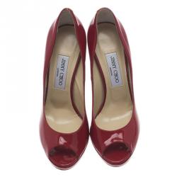 Pre Owned Jimmy Choo Red Patent Luna Peep Toe Pumps Size 39