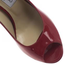 Pre Owned Jimmy Choo Red Patent Luna Peep Toe Pumps Size 39
