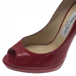 Pre Owned Jimmy Choo Red Patent Luna Peep Toe Pumps Size 39