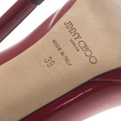 Pre Owned Jimmy Choo Red Patent Luna Peep Toe Pumps Size 39