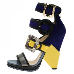 Pre Owned Jimmy Choo Colorblock Suede and Leather Kaya Multistrap Sandals Size 37.5