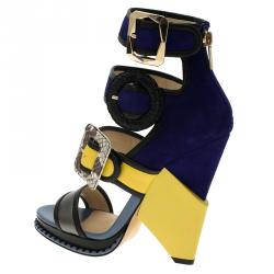 Pre Owned Jimmy Choo Colorblock Suede and Leather Kaya Multistrap Sandals Size 37.5