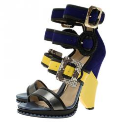 Pre Owned Jimmy Choo Colorblock Suede and Leather Kaya Multistrap Sandals Size 37.5