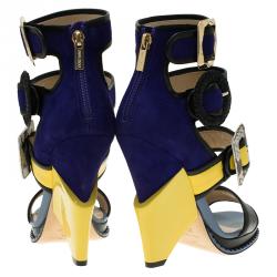 Pre Owned Jimmy Choo Colorblock Suede and Leather Kaya Multistrap Sandals Size 37.5