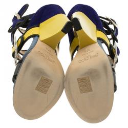 Pre Owned Jimmy Choo Colorblock Suede and Leather Kaya Multistrap Sandals Size 37.5