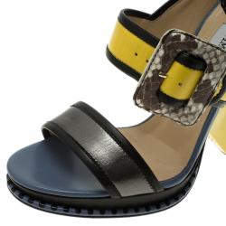 Pre Owned Jimmy Choo Colorblock Suede and Leather Kaya Multistrap Sandals Size 37.5
