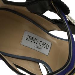 Pre Owned Jimmy Choo Colorblock Suede and Leather Kaya Multistrap Sandals Size 37.5