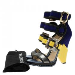 Pre Owned Jimmy Choo Colorblock Suede and Leather Kaya Multistrap Sandals Size 37.5