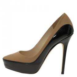 Pre Owned Jimmy Choo Two Tone Leather Sepia Platform Pumps Size 36