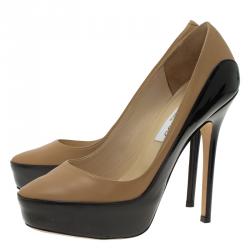 Pre Owned Jimmy Choo Two Tone Leather Sepia Platform Pumps Size 36