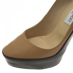 Pre Owned Jimmy Choo Two Tone Leather Sepia Platform Pumps Size 36