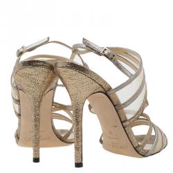 Pre Owned Jimmy Choo Gold Metallic Leather and Mesh Vigo Strappy Sandals Size 40