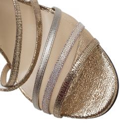 Pre Owned Jimmy Choo Gold Metallic Leather and Mesh Vigo Strappy Sandals Size 40