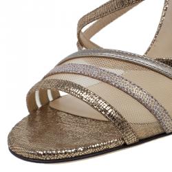 Pre Owned Jimmy Choo Gold Metallic Leather and Mesh Vigo Strappy Sandals Size 40