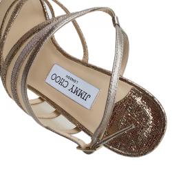Pre Owned Jimmy Choo Gold Metallic Leather and Mesh Vigo Strappy Sandals Size 40